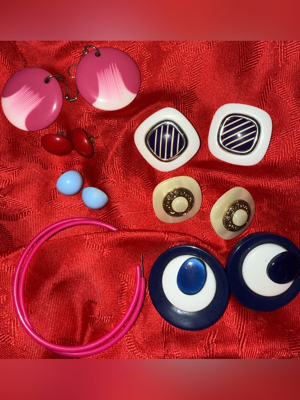 Vintage Mixed Earrings Set - Pink, Blue, White, Red, Cream